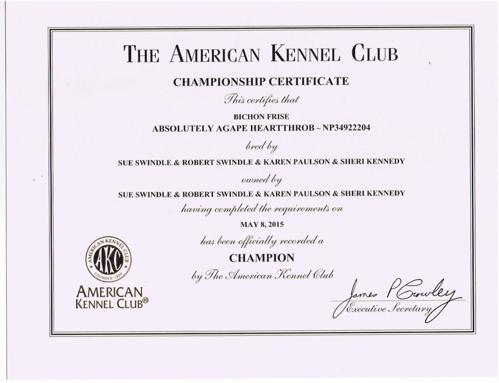 Baron's Championship Certificate arrived in today's mail